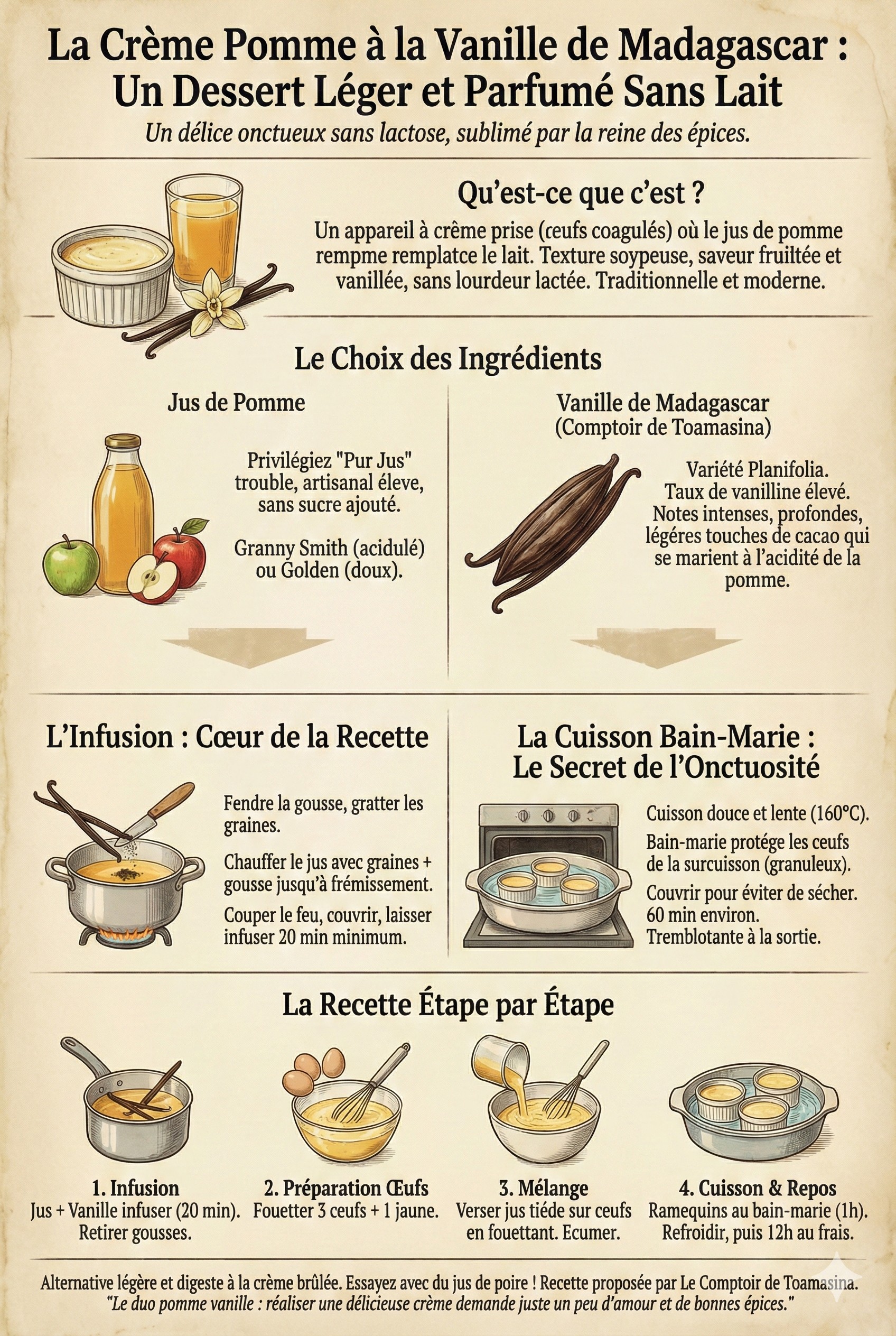 Recette de Crème pomme à la Vanille de Madagascar Un dessert léger et parfumé sans lait