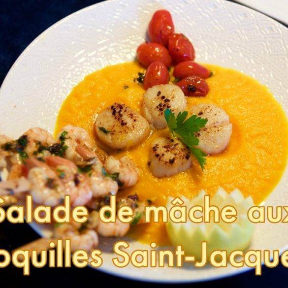 Salade de mâche aux coquilles Saint-Jacques au poivre Timut