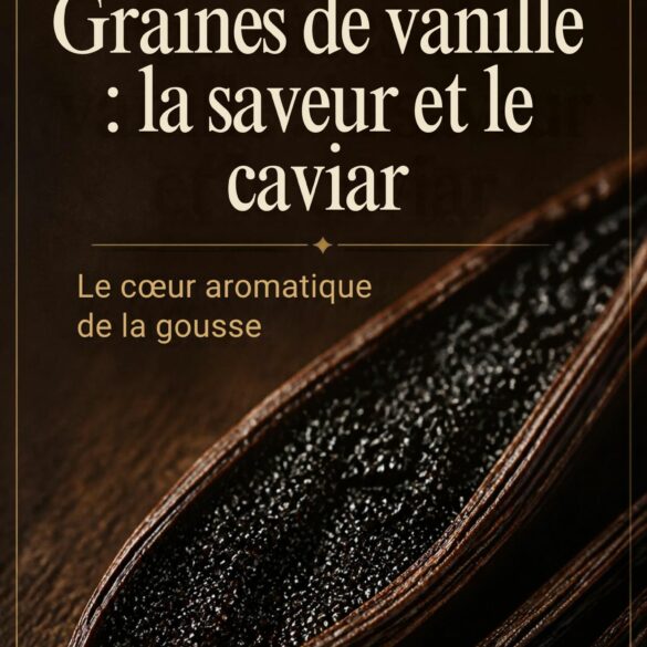 Vignette Pinterest sur les gousses de vanille et son caviar