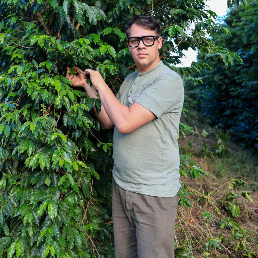 Arnaud Sion dans une plantation de café