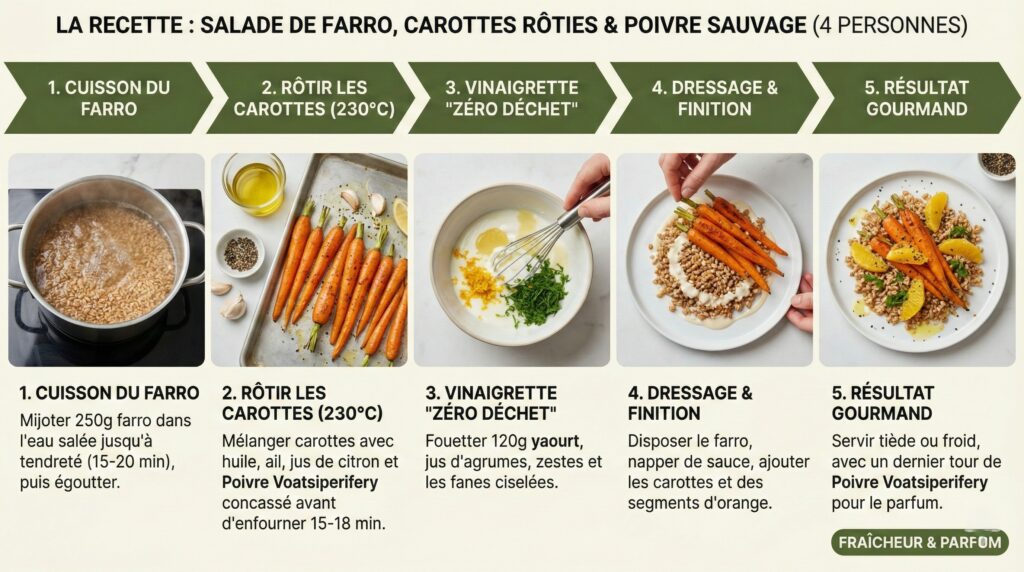 Découvrez ma recette de carottes rôties et farro aux agrumes quand le potager rencontre Madagascar. Voyagez avec mon