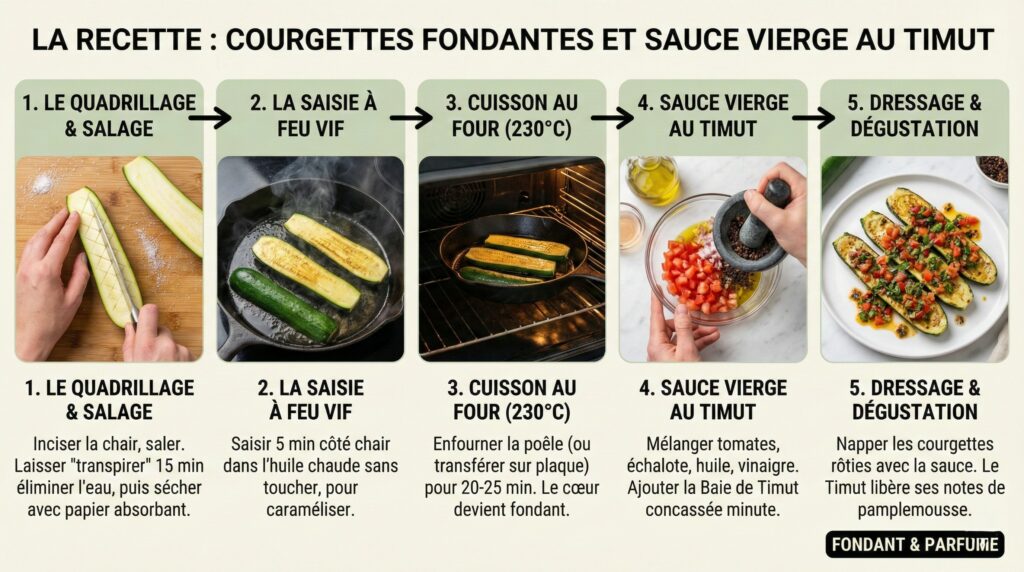 La Recette Courgettes Fondantes et Sauce Vierge au Timut