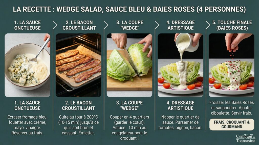 La Recette Wedge Salad, Sauce Bleu & Baies Roses