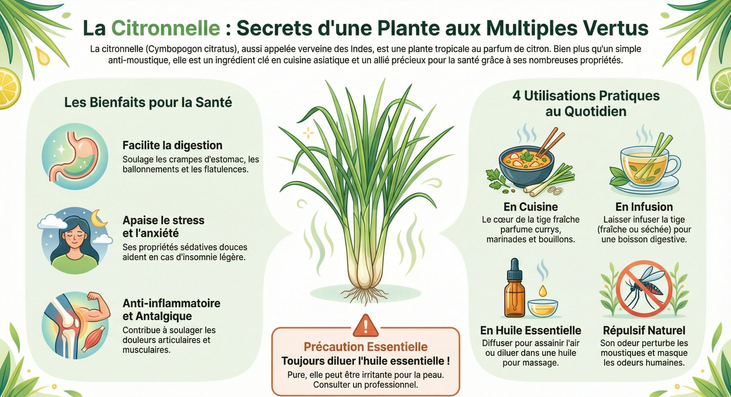 Comment utiliser la citronnelle fraîche en cuisine et pour la santé