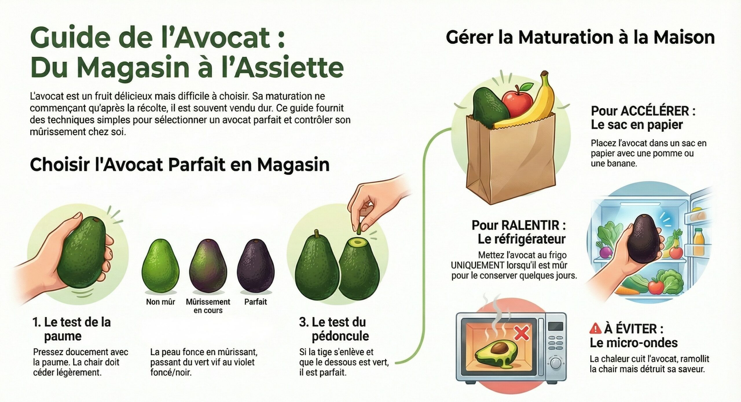 Guide complet Comment bien choisir un avocat mûr et les astuces pour le faire mûrir à la maison.