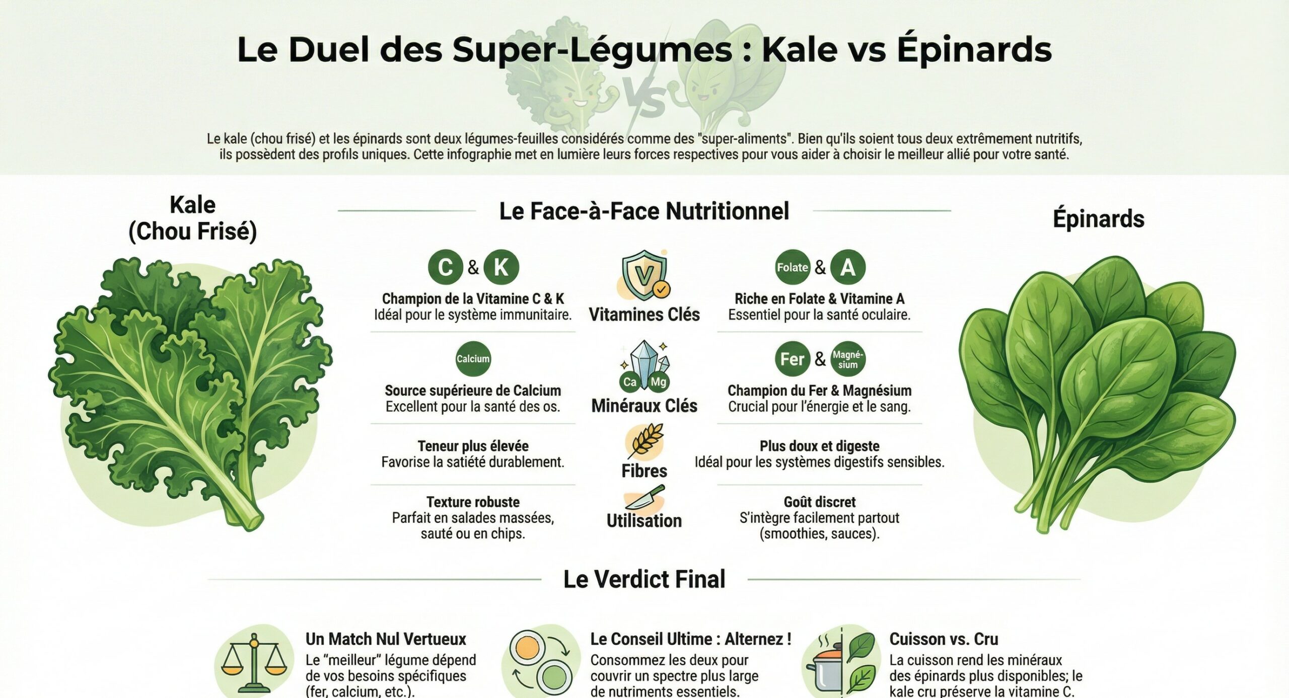Kale vs Épinards : Lequel est le plus sain pour vous ?