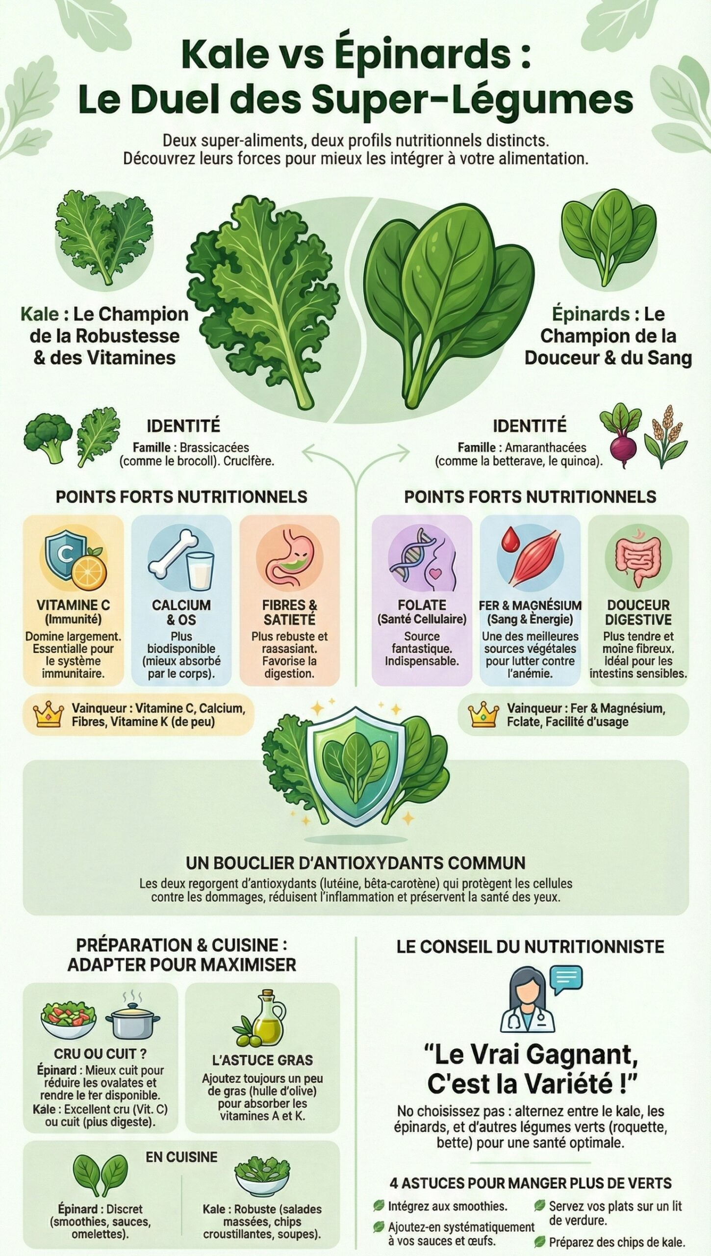 Kale vs Épinards : Quel légume vert est le plus riche en vitamines ?
