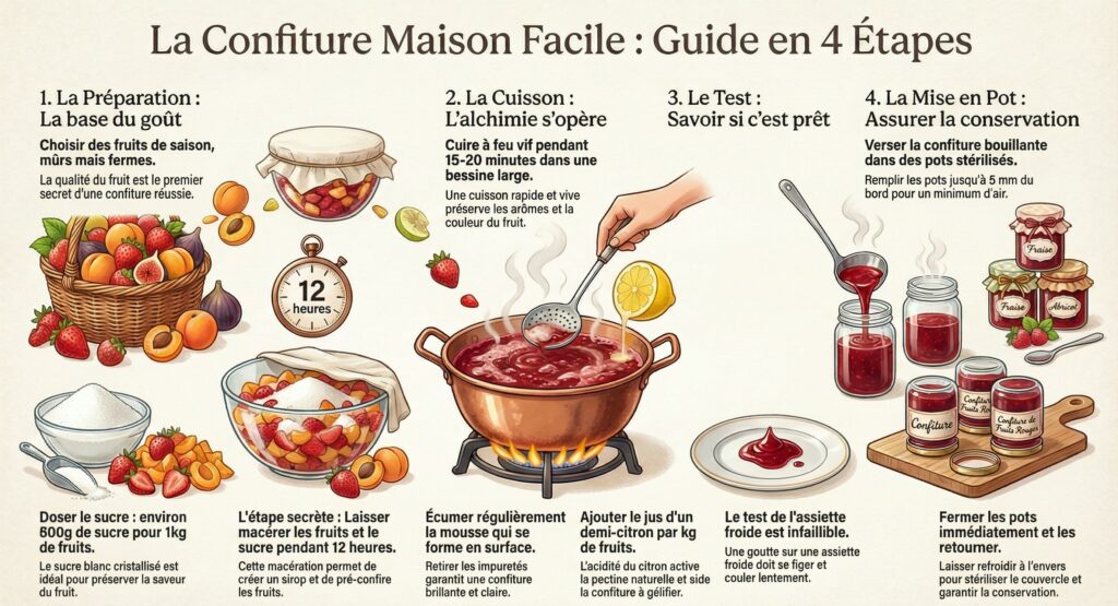 Des pots bien stérilisés et remplis à chaud : la clé d’une confiture qui se garde un an.