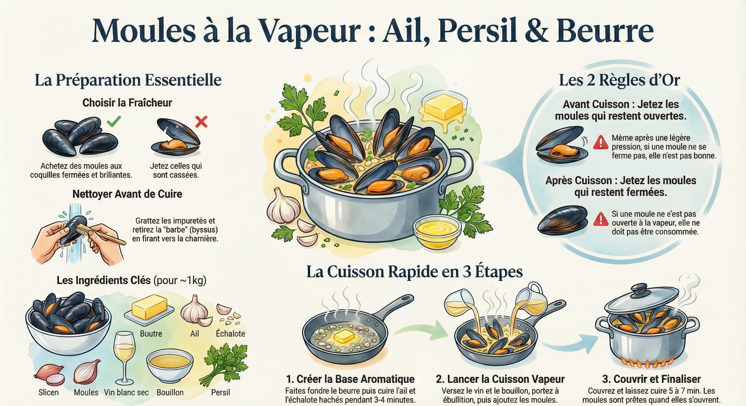 Moules à la vapeur à l'ail et au beurre