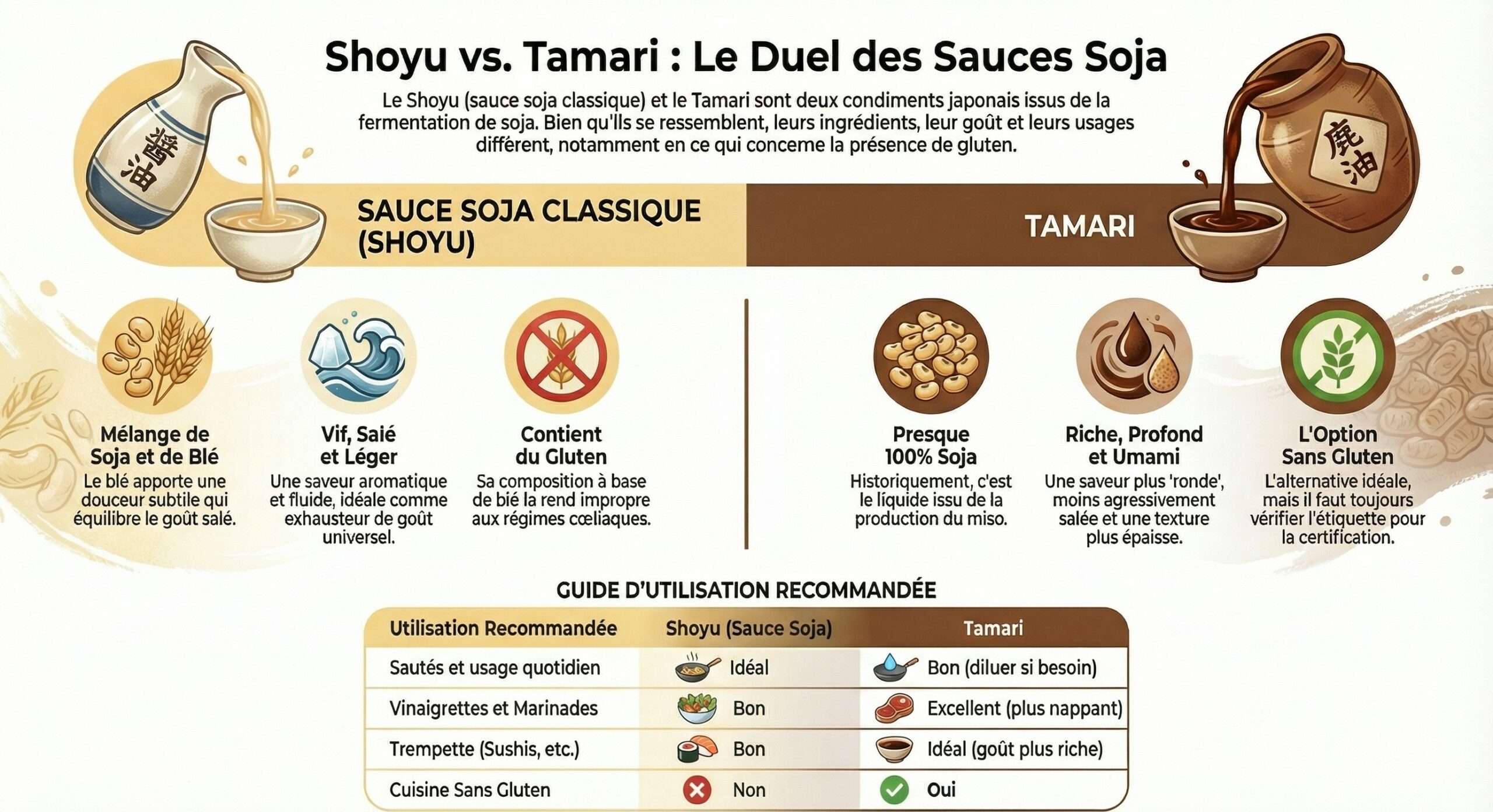 Quelle est la différence de goût entre Shoyu et Tamari