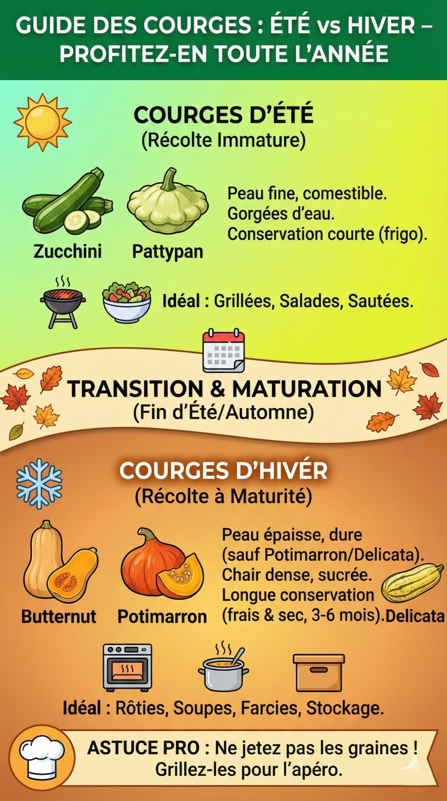Quelle est la différence fondamentale entre les courges d'été et les courges d'hiver ?