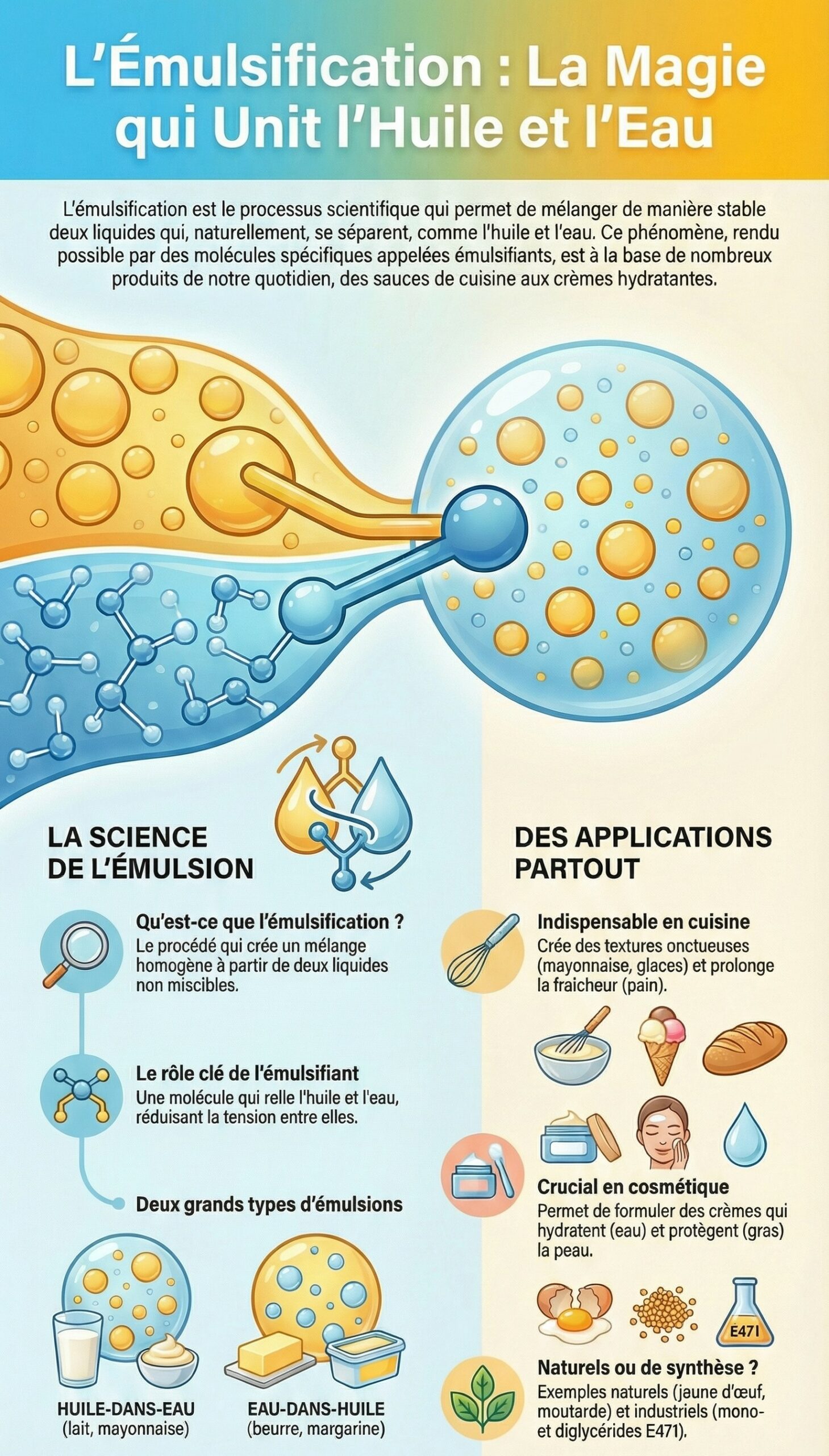 Qu'est-ce que l'émulsification et comment les émulsifiants transforment la cuisine et la cosmétique