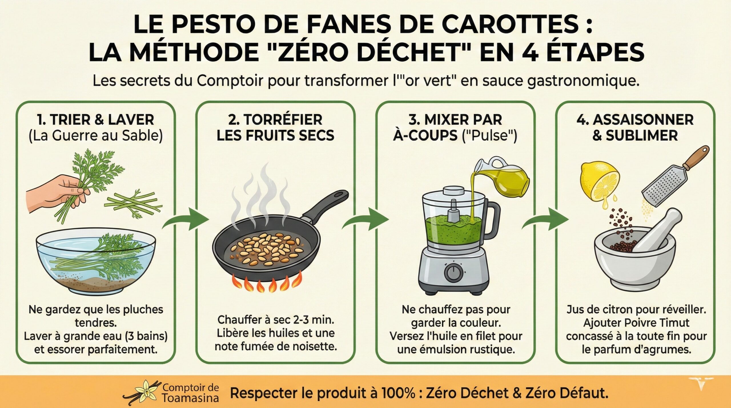 Recette pas à pas du pesto zéro déchet