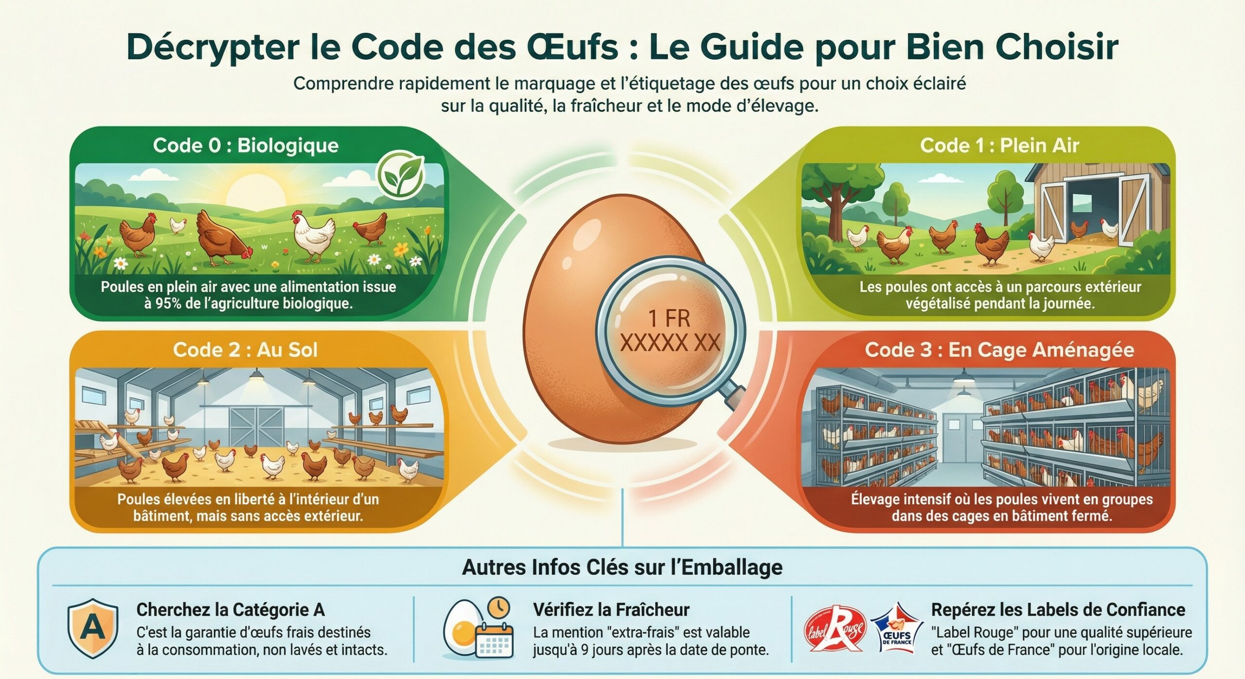 Tout savoir sur l'étiquetage des œufs : Comprendre le marquage et choisir les meilleurs œufs de catégorie A.
