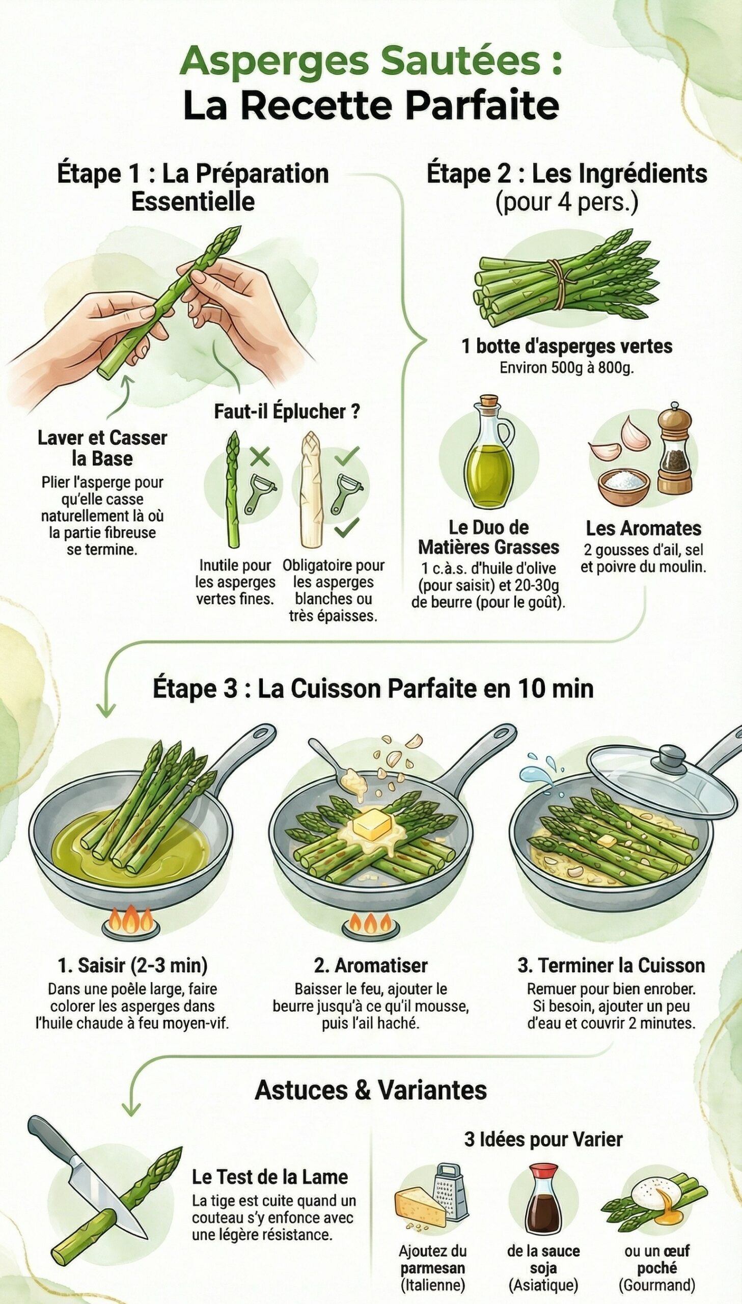 Asperges Sautées au Beurre et à l'Ail, Facile à la Poêle