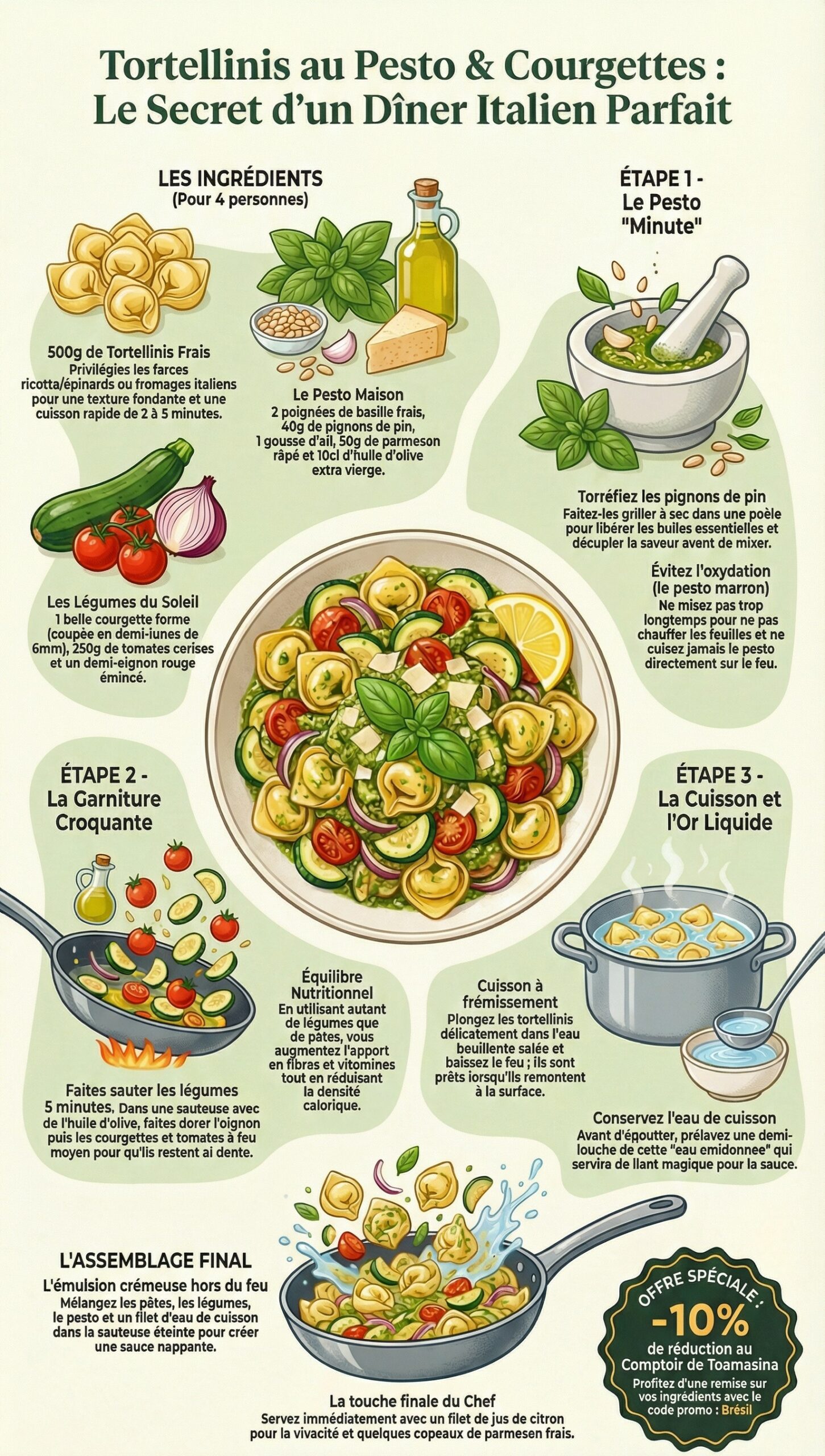 Comment cuisiner des tortellinis au pesto et à la courgette