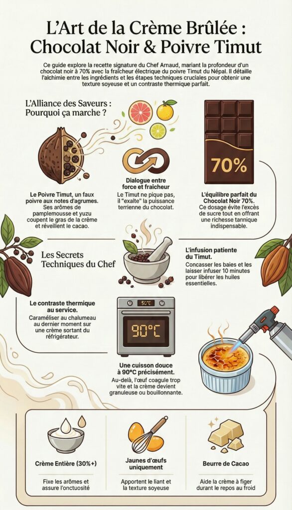 Une cuisson basse température, au bain-marie ou à four doux, garantit une crème lisse et jamais granuleuse.