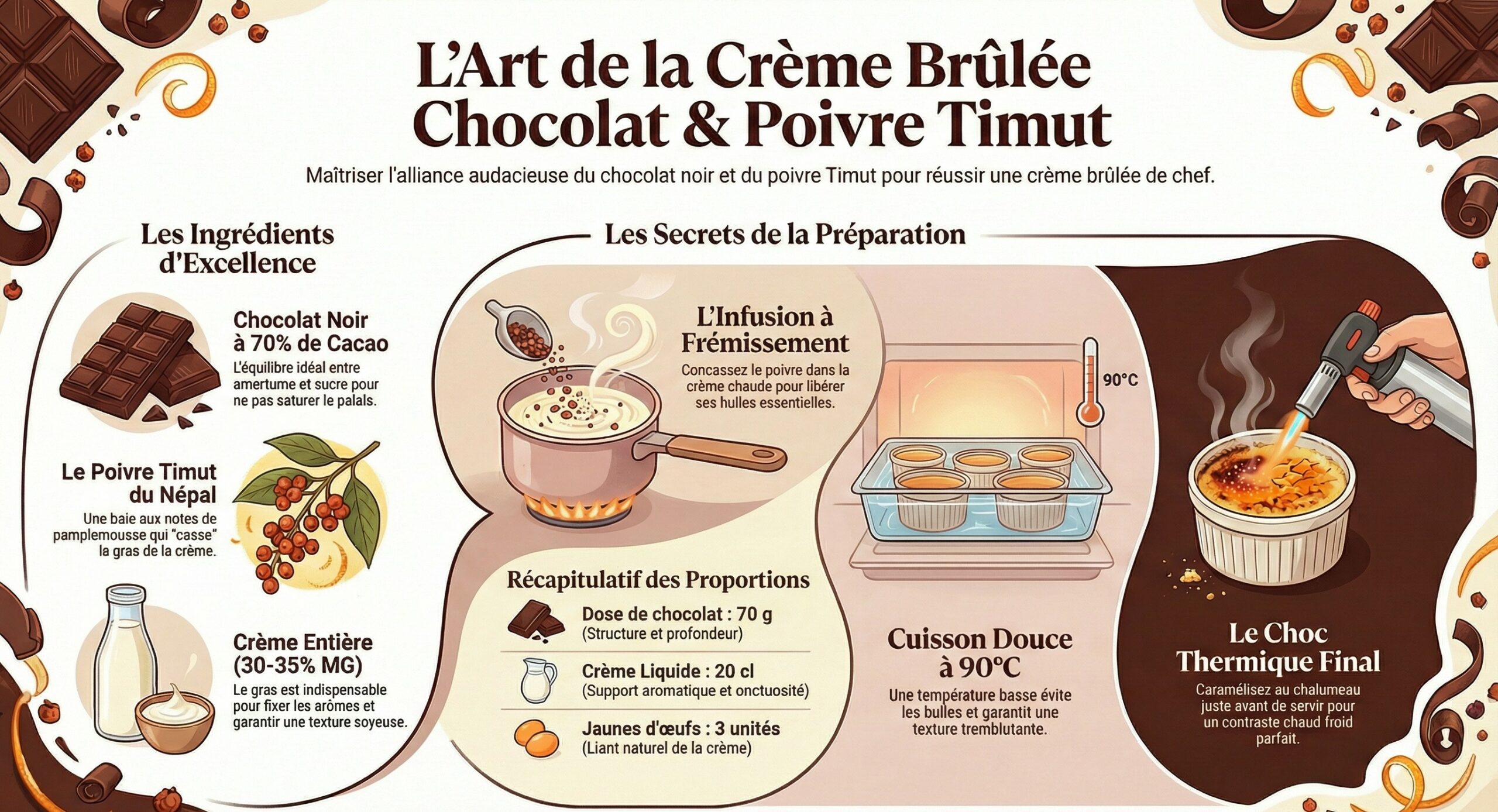Recette de Crème Brûlée au Chocolat Noir et Poivre Timut du Népal L'Audace du Chef Arnaud