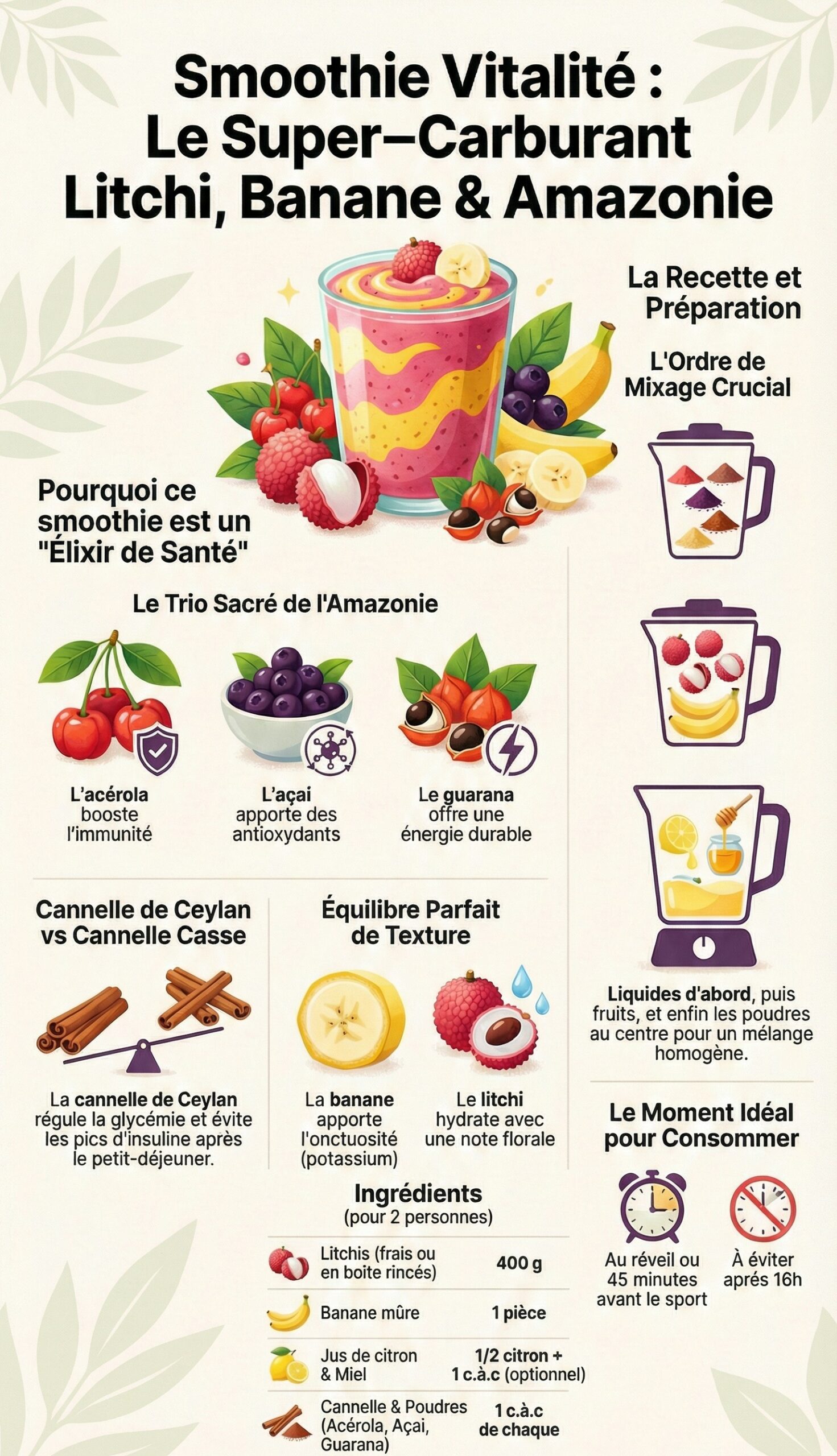 Recette de Smoothie Litchi Banane et Cannelle