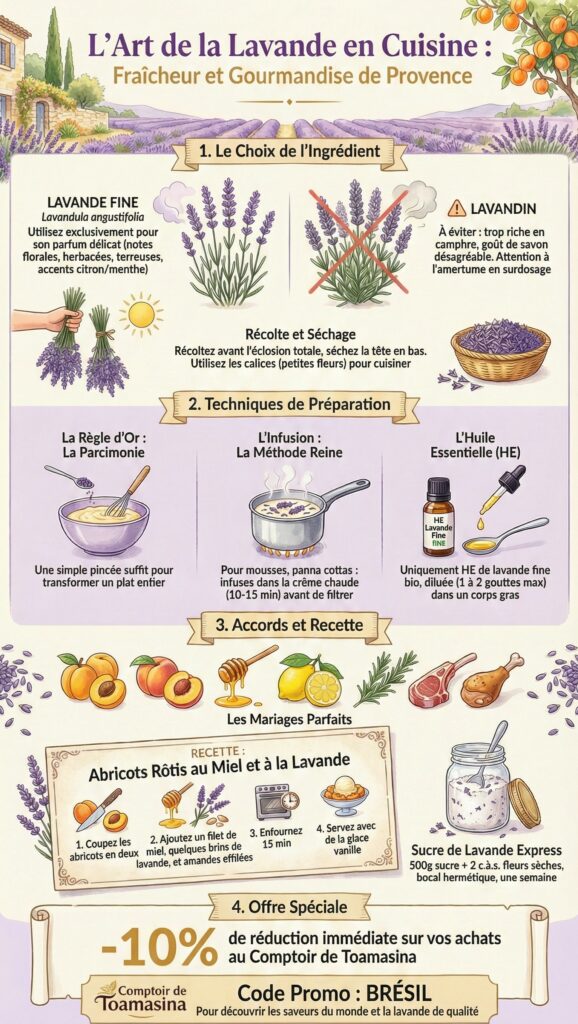 Lavande en Cuisine : Comment utiliser la lavande fine pour des recettes fraîches et gourmandes ? Faites entrer la lavande comestible dans vos plats !