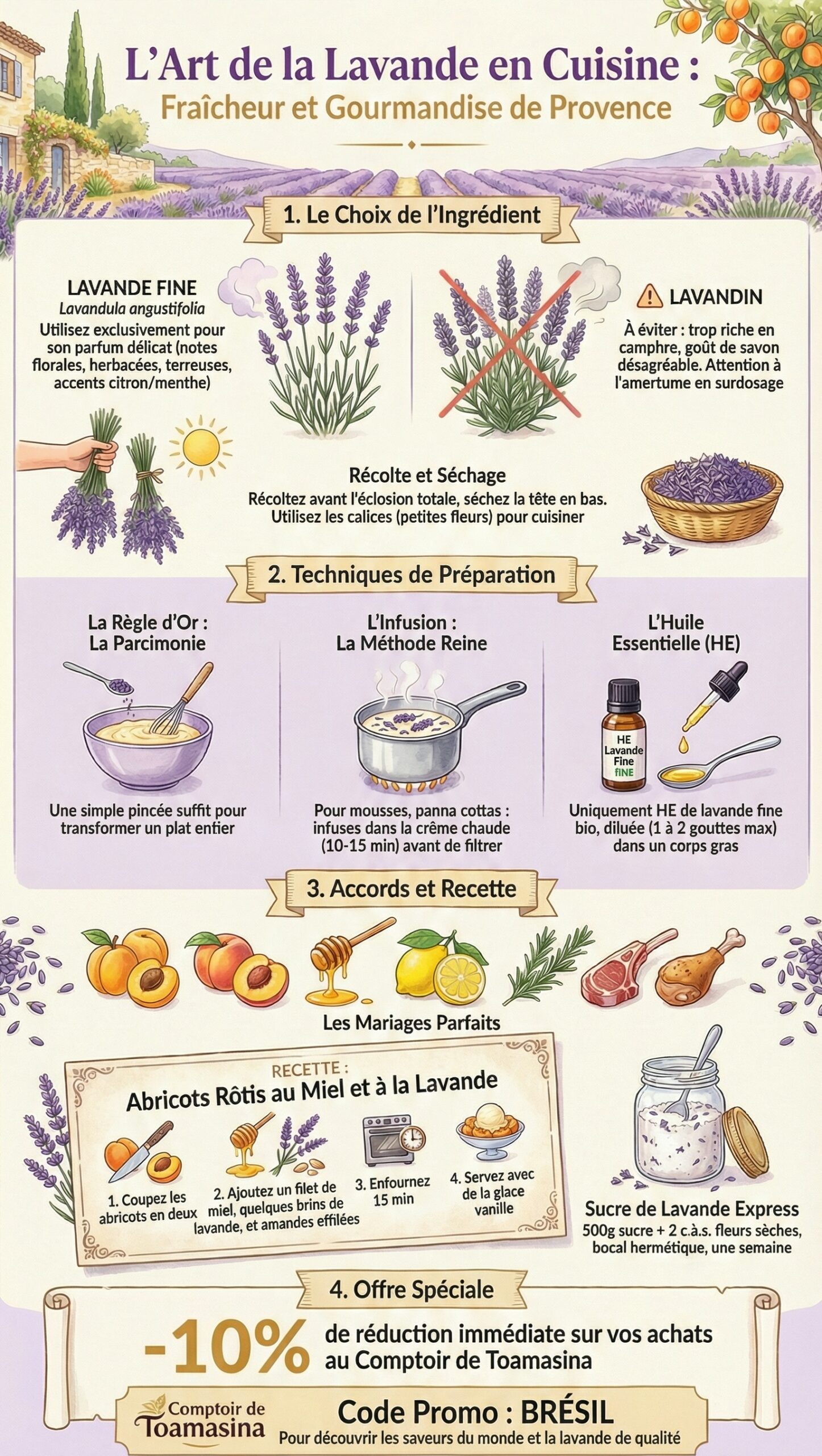 Lavande en Cuisine : Comment utiliser la lavande fine pour des recettes fraîches et gourmandes ? Faites entrer la lavande comestible dans vos plats !