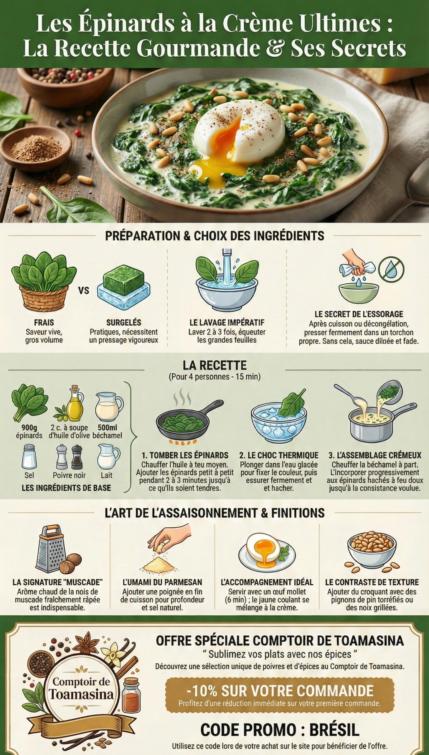 Les Épinards à la Crème : La Recette Ultime pour un Plat Crémeux et Gourmand, avec une Touche de Parmesan et d'Œuf Parfait