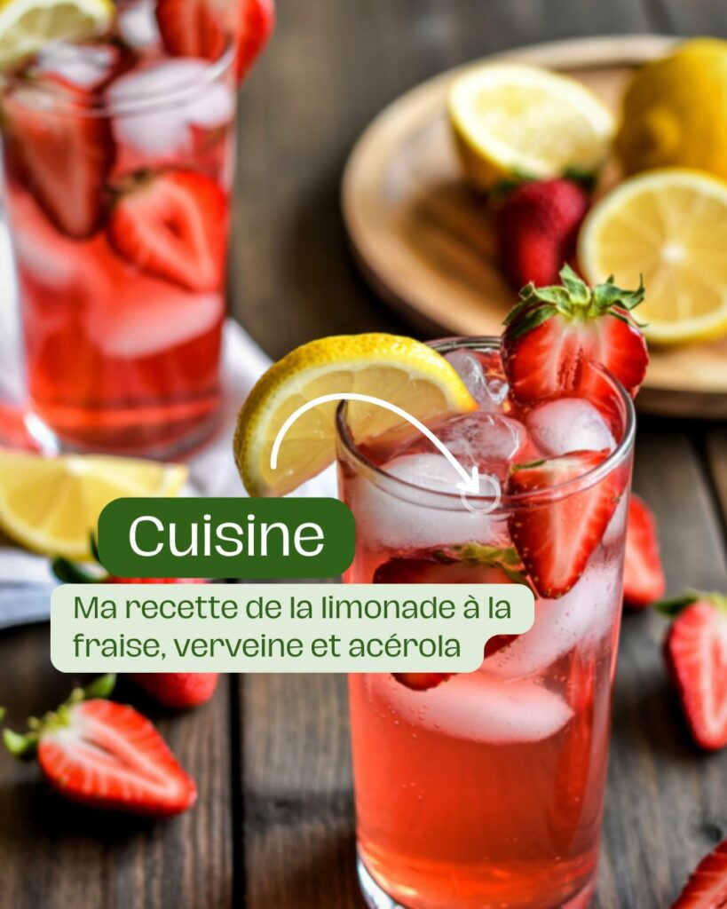 Limonade maison à la fraise, acérola et verveine