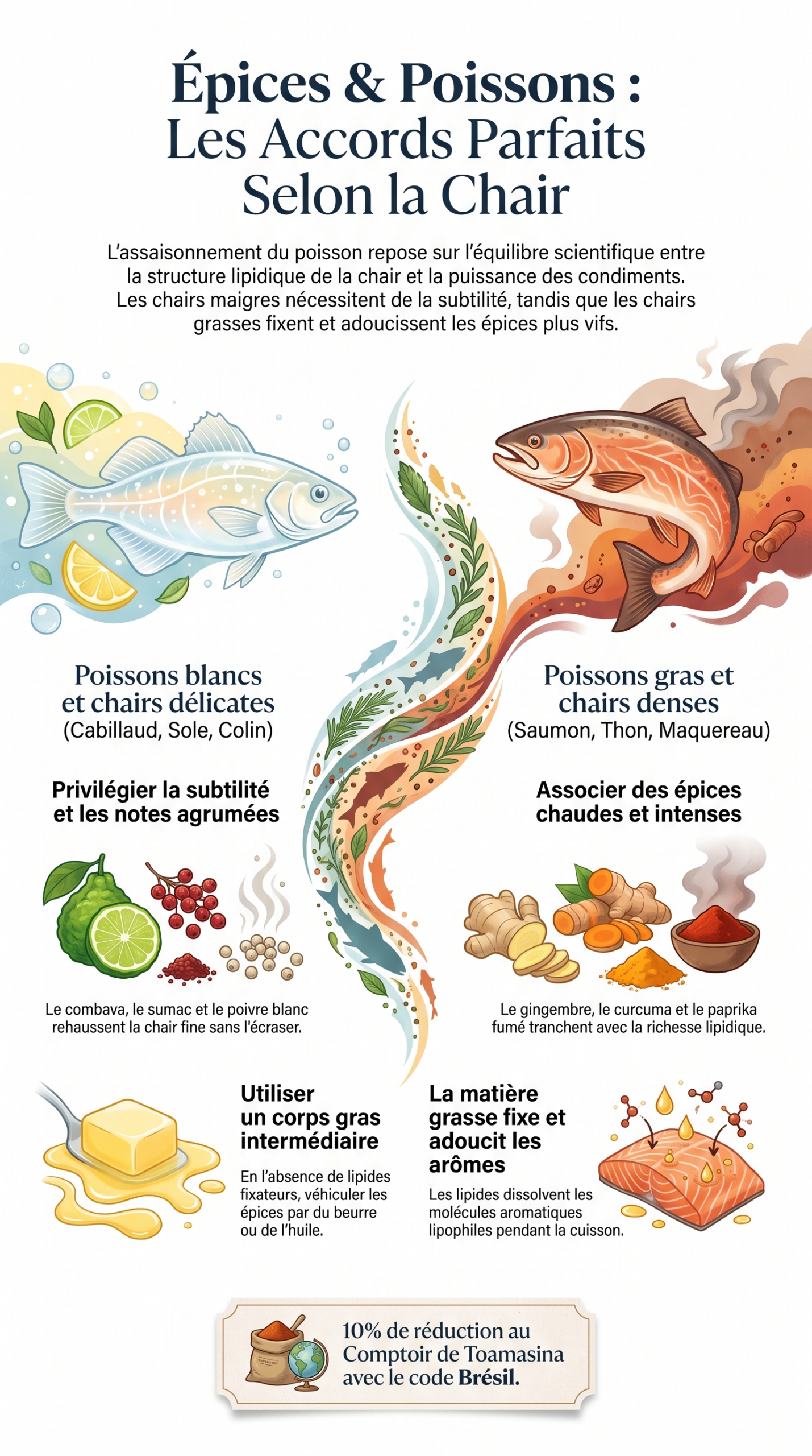 Épices et poissons : accords parfaits