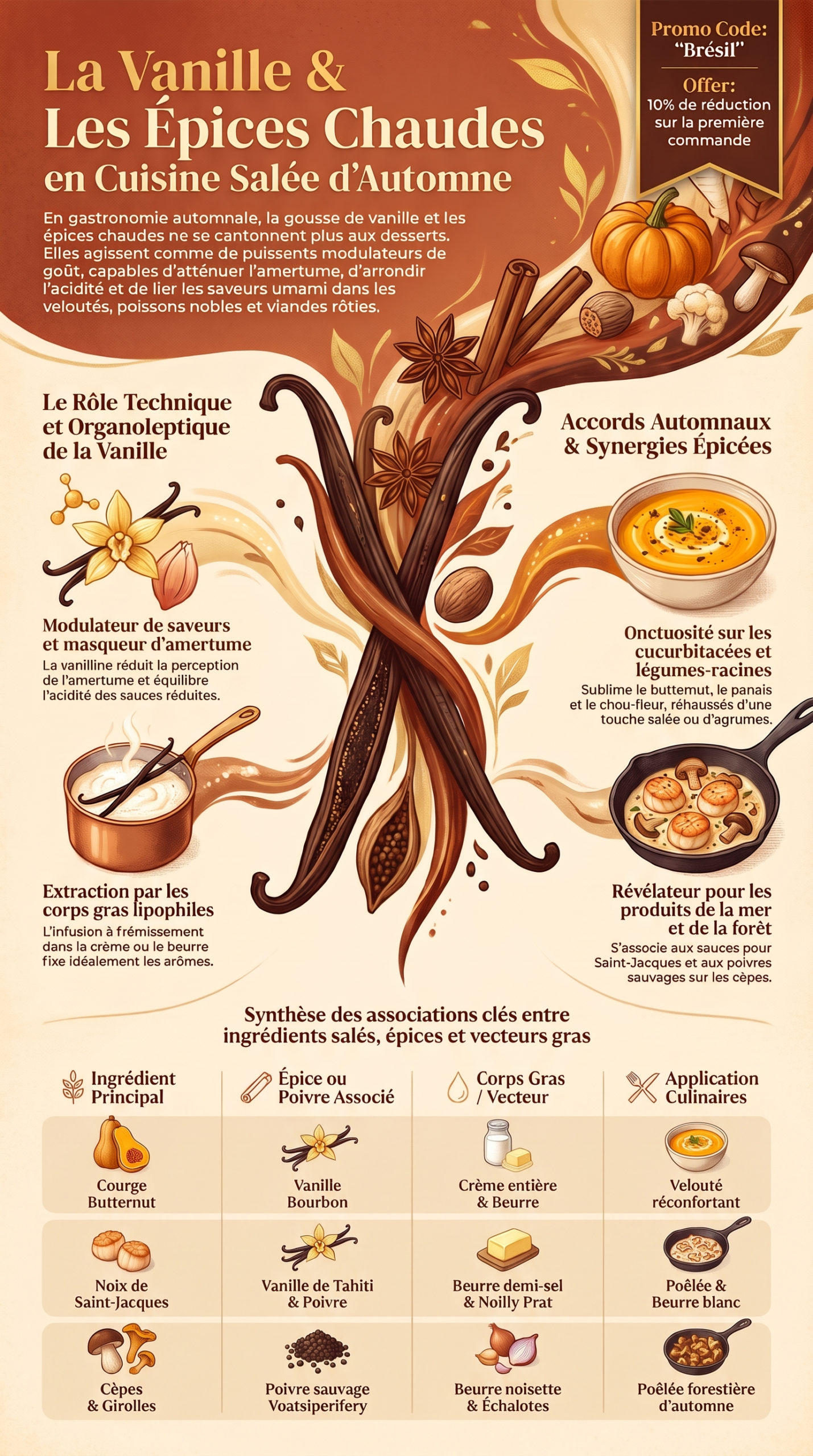 La vanille et les épices chaudes en cuisine salée d'automne : accords et associations